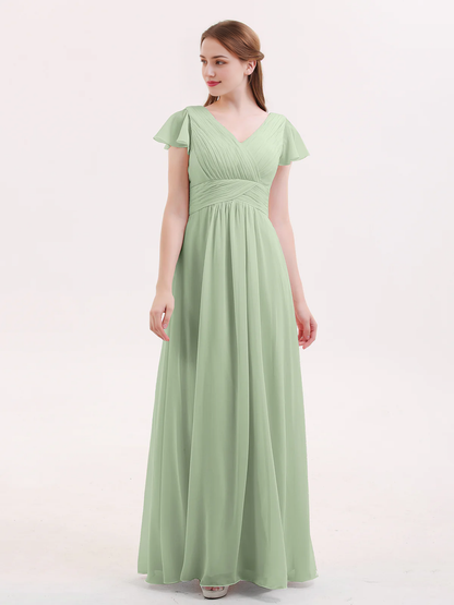 Hooded chiffon bridesmaid dress with long sleeves