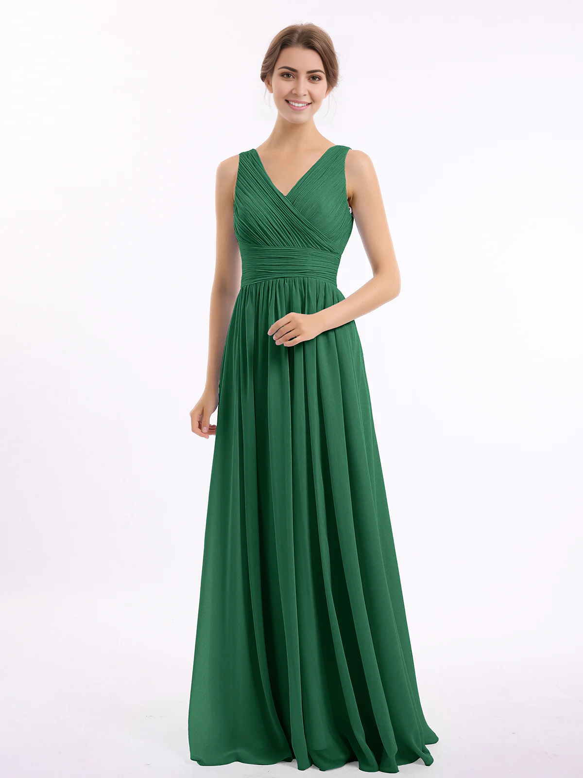 V-neck and floor chiffon dress