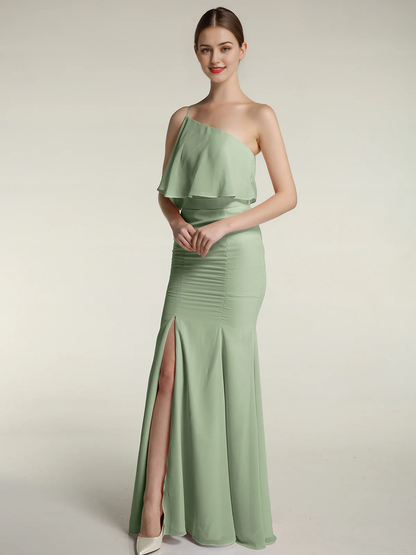 One shoulder slit fish tail dress