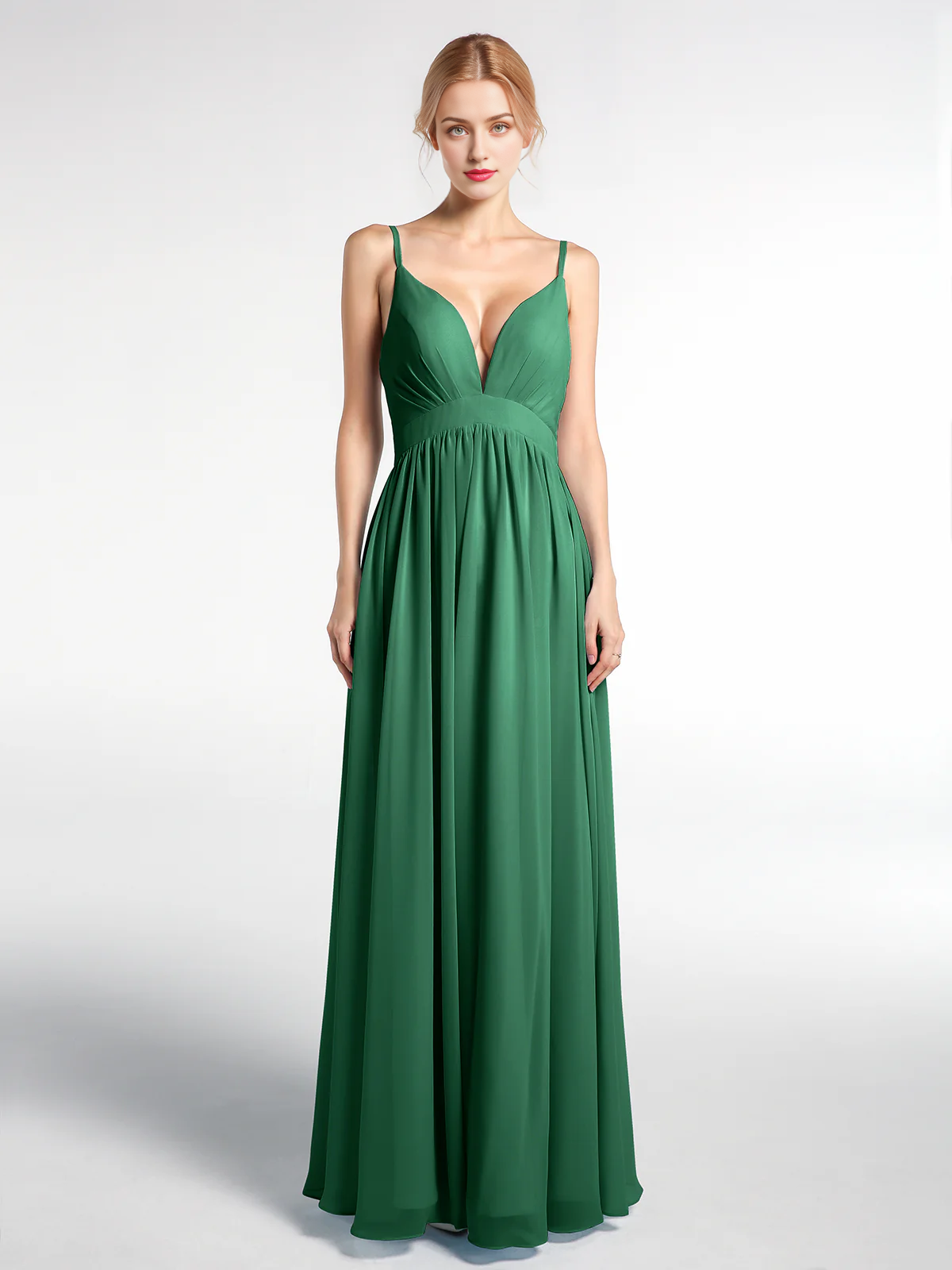 Deep V-neck high waisted chiffon long dress