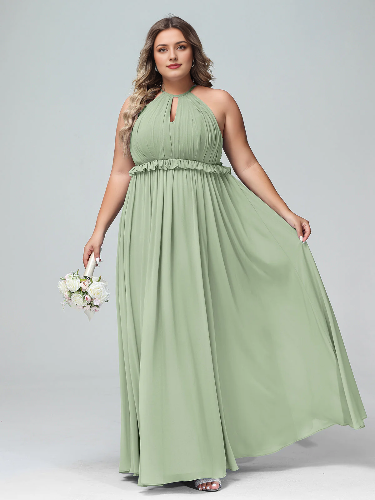 Keyhole collar backless chiffon long dress