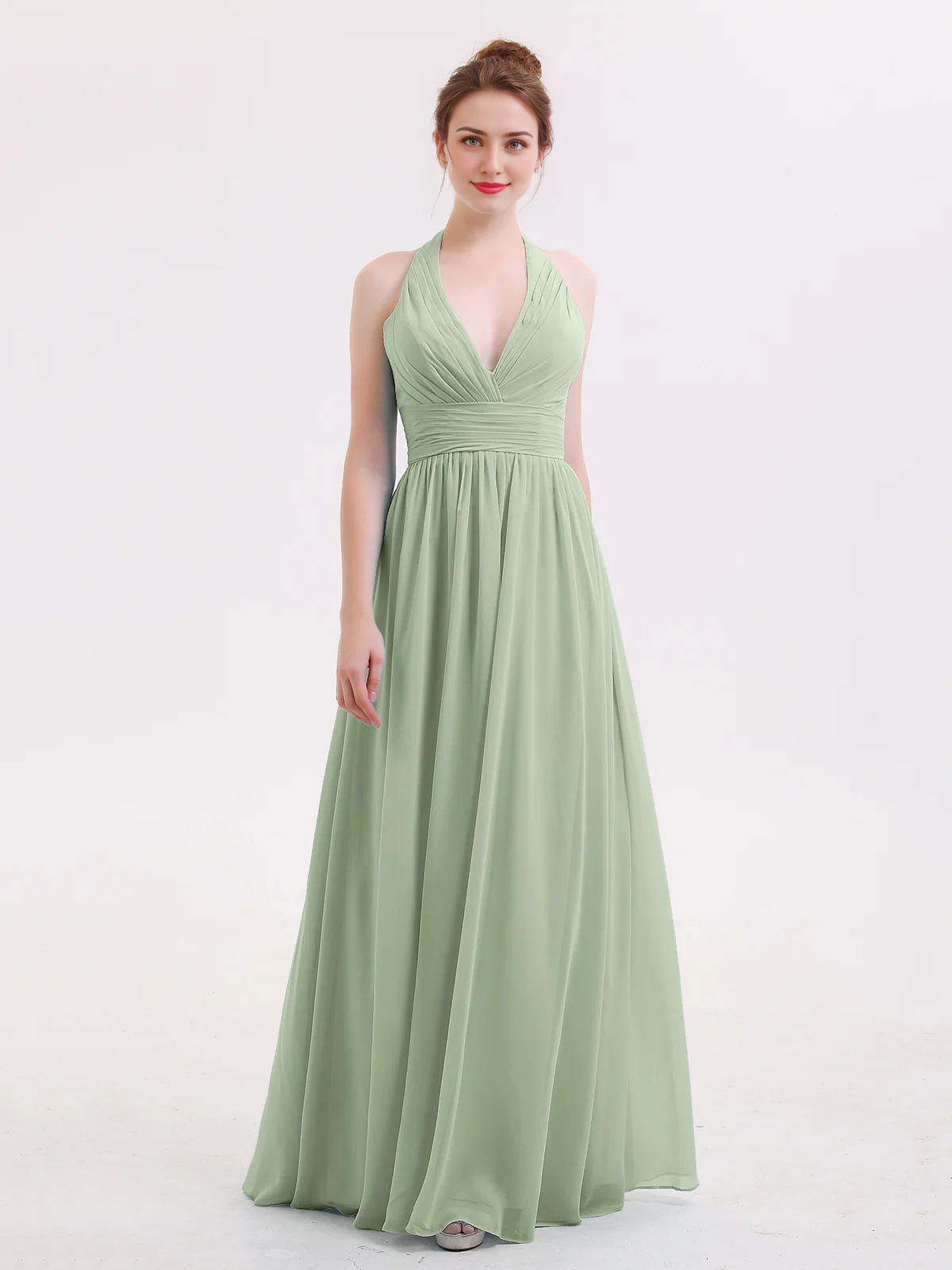 Hanging neck V-neck chiffon bridesmaid dress