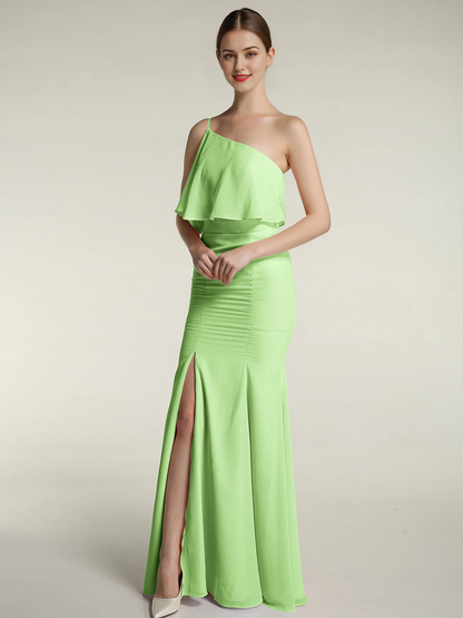 One shoulder slit fish tail dress