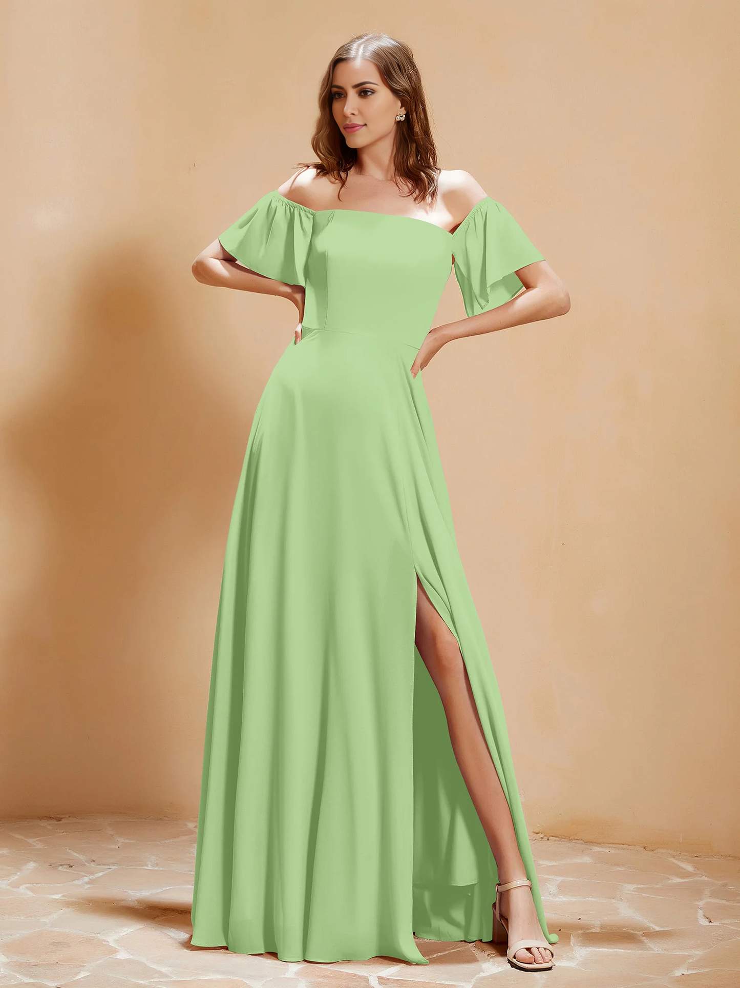 Pocket off shoulder chiffon dress