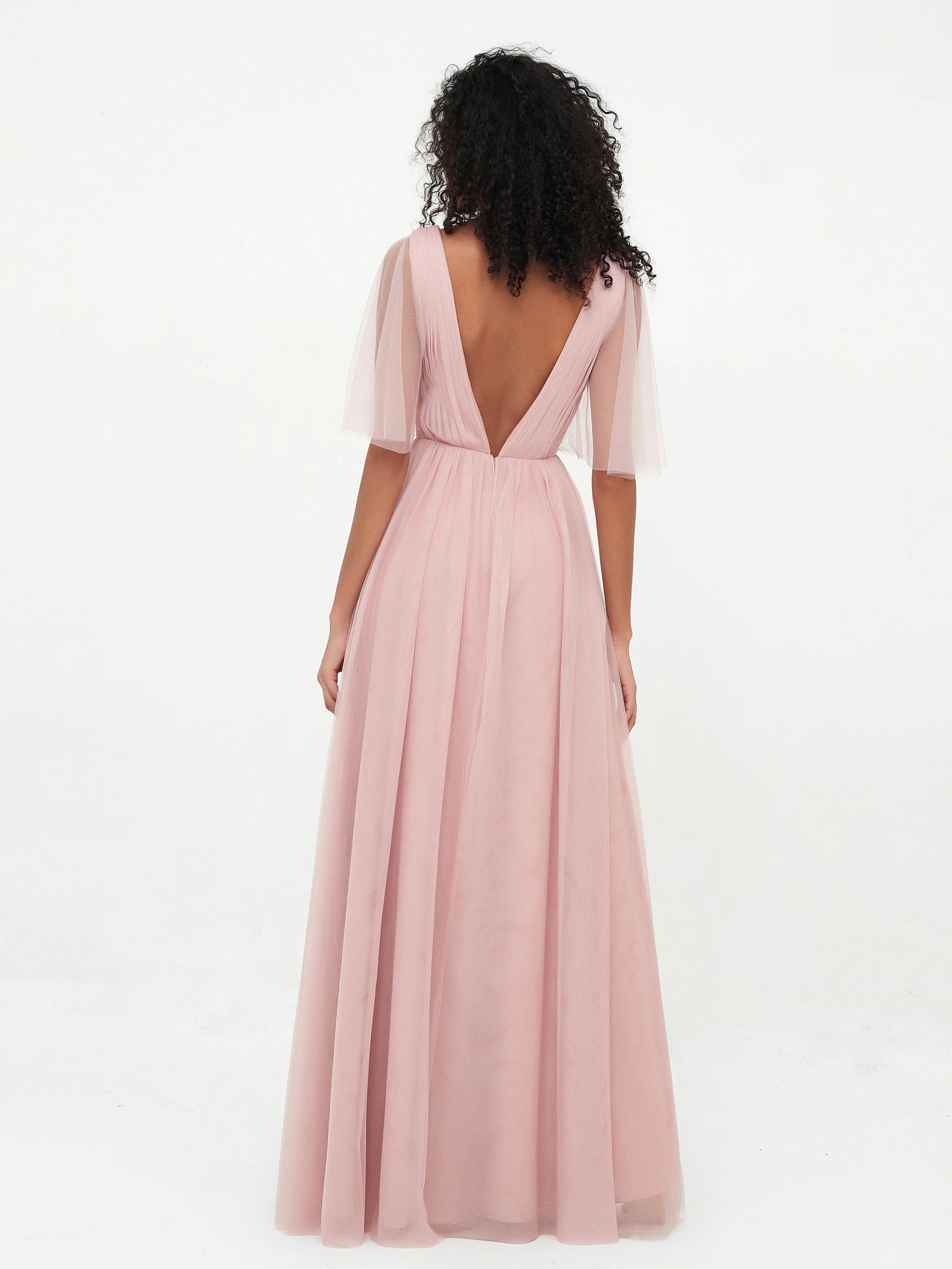 A-line V-neck chiffon Max deep V-back dress