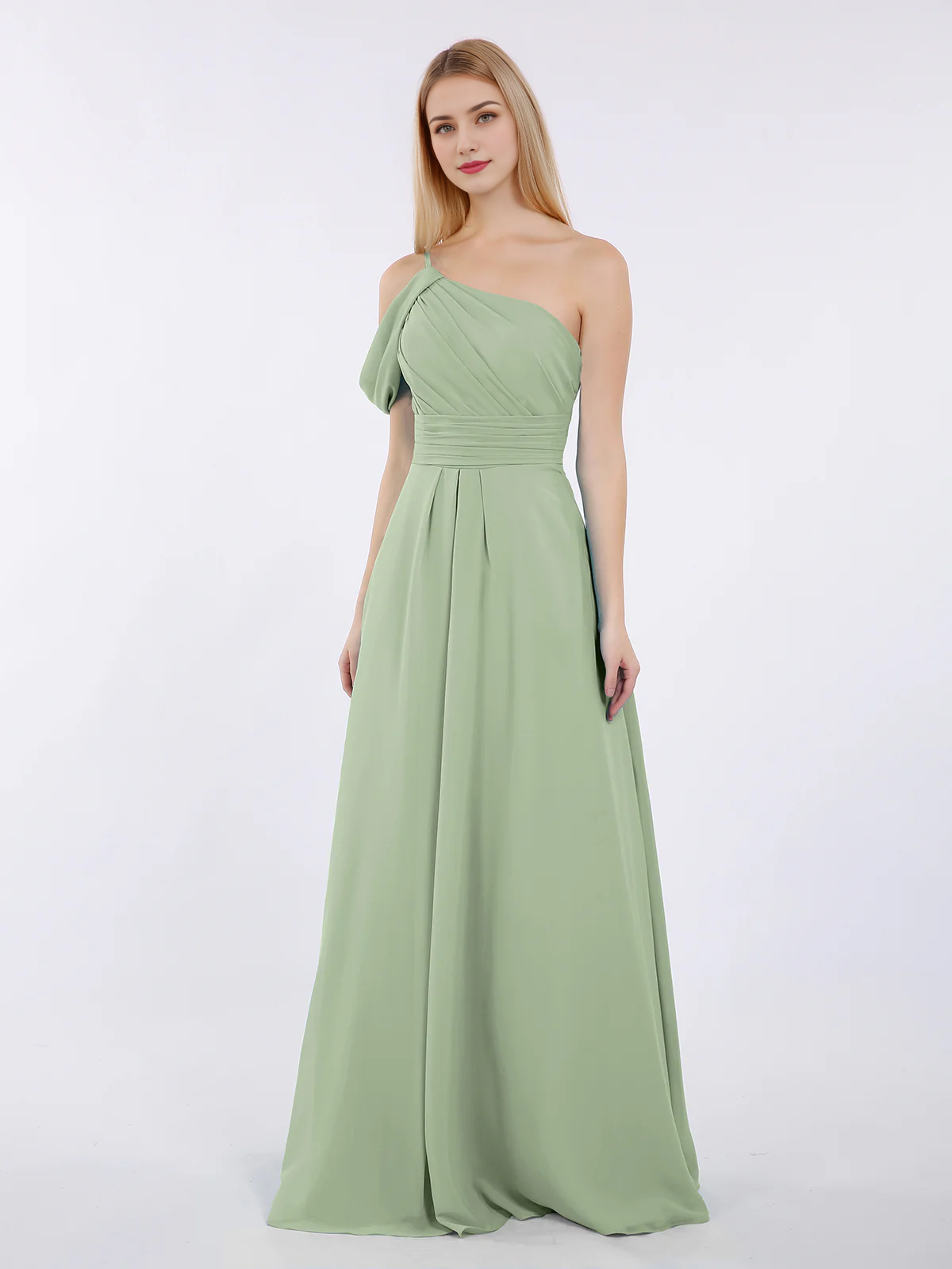 One shoulder chiffon long bridesmaid dress