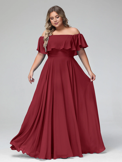 Off shoulder chiffon long dress bridesmaid dress