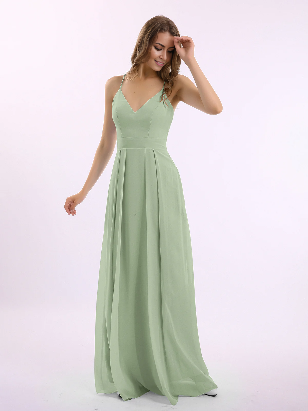 Thin shoulder V-neck chiffon dress