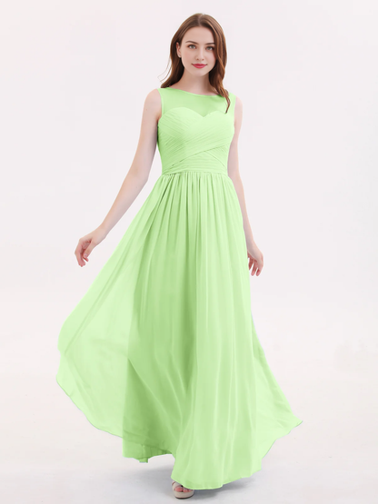 Illusionary collar chiffon long dress