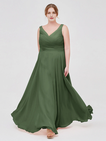 V-neck bow chiffon long bridesmaid dress