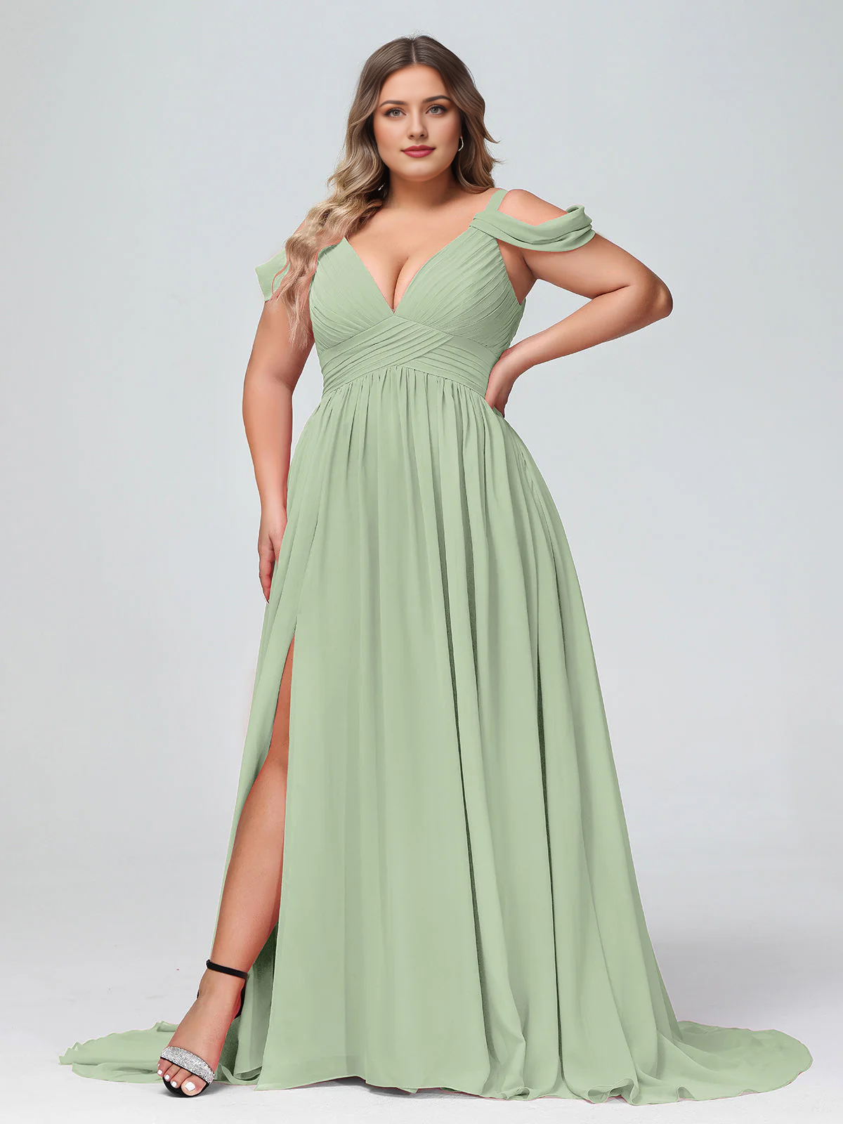 Deep V-neck sexy slit chiffon dress