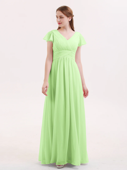 Hooded chiffon bridesmaid dress with long sleeves