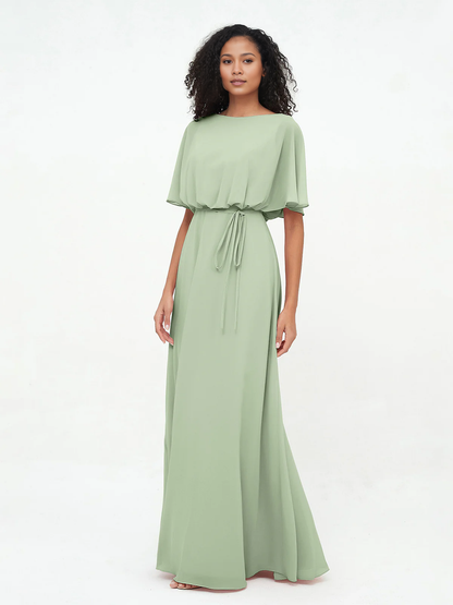 Chiffon full-length wrapped bridesmaid dress