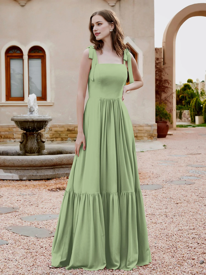 A-line butterfly bow ruffle sleeveless chiffon bridesmaid dress