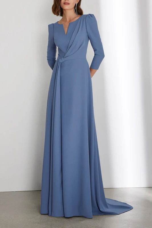 Simple A-line 3/4 sleeve Empire with train mother of the bride dresses