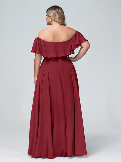 Off shoulder chiffon long dress bridesmaid dress