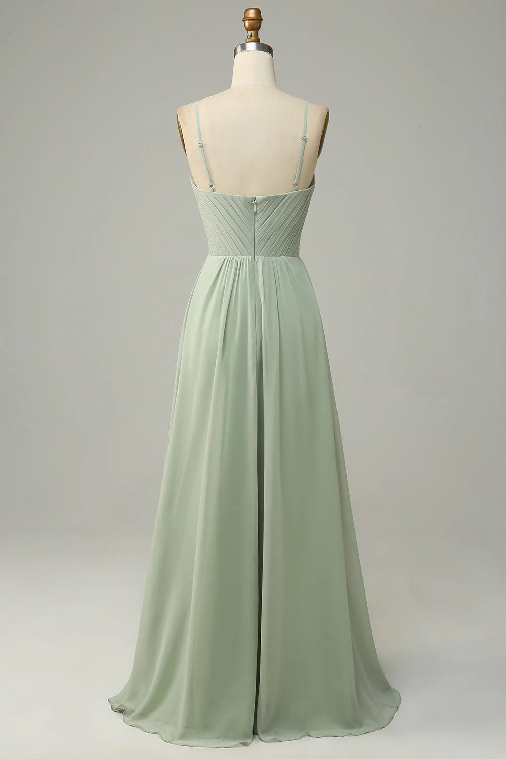 Sleeveless Dusty Sage Bridesmaid Dress with Thin Shoulder Straps