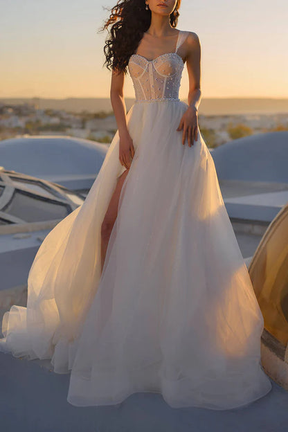 A Line Sweetheart Pearl Princess Wedding Dress