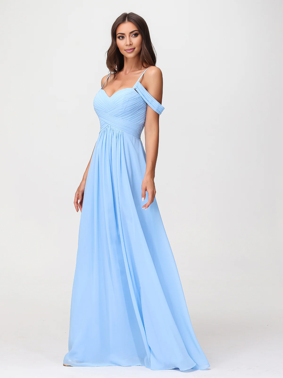 Off shoulder thin shoulder strap chiffon dress