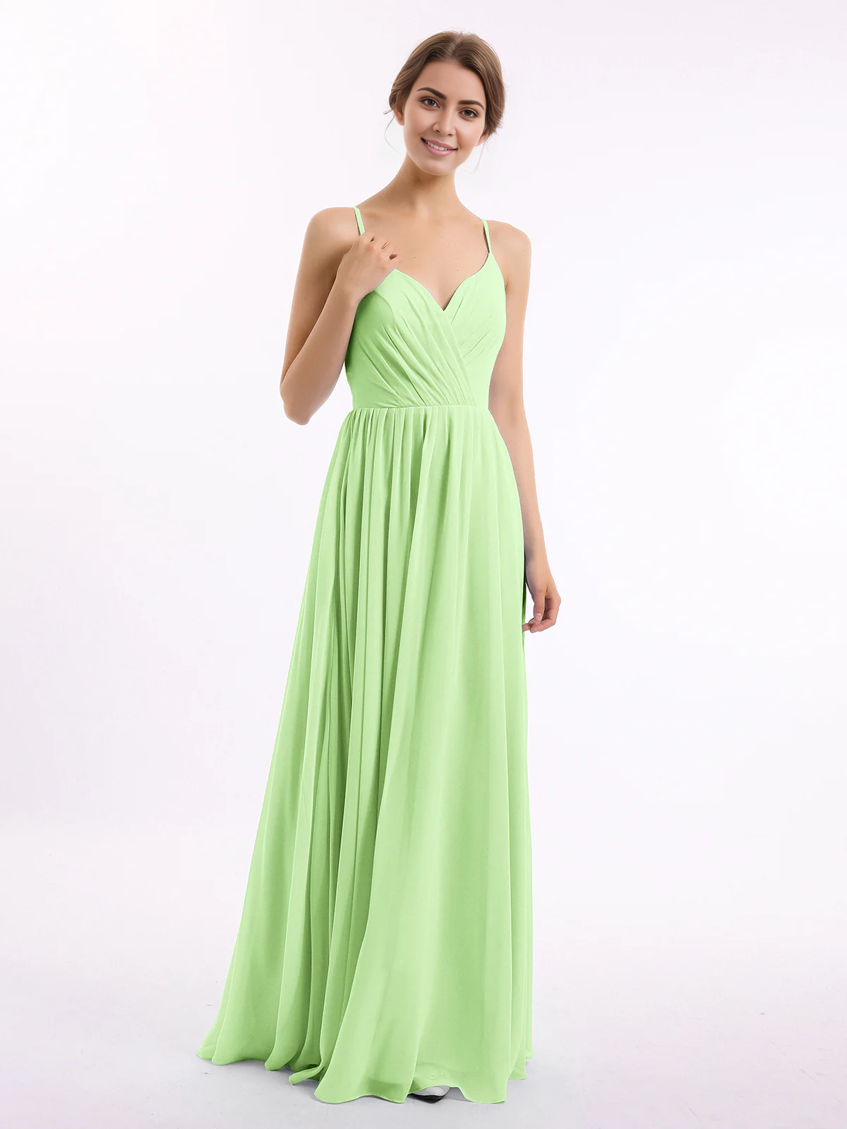 Thin shoulder chiffon bridesmaid dress