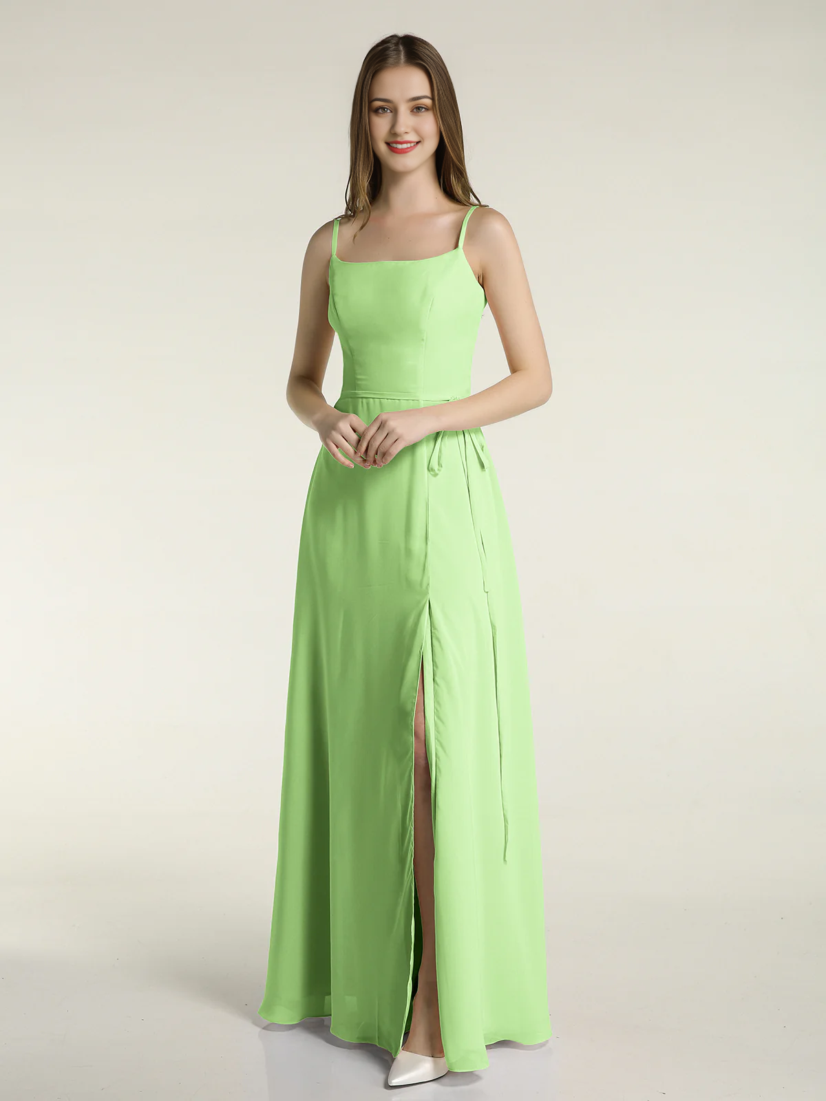 Simple slim shoulder strap slit chiffon dress