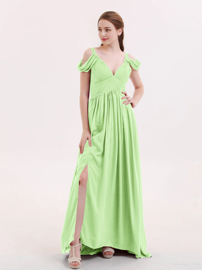 Deep V-neck sexy slit chiffon dress