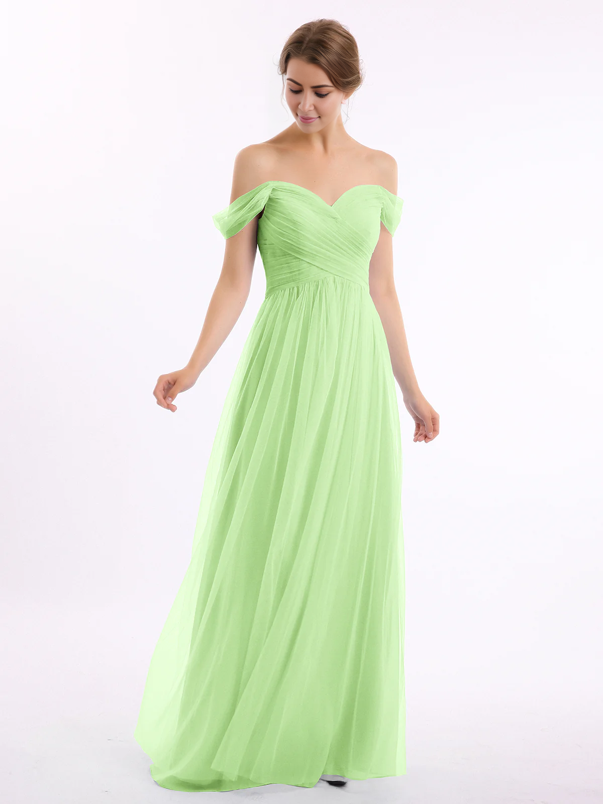 Off shoulder sweetheart collar chiffon dress