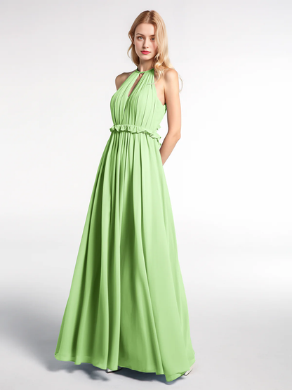 Keyhole collar backless chiffon long dress