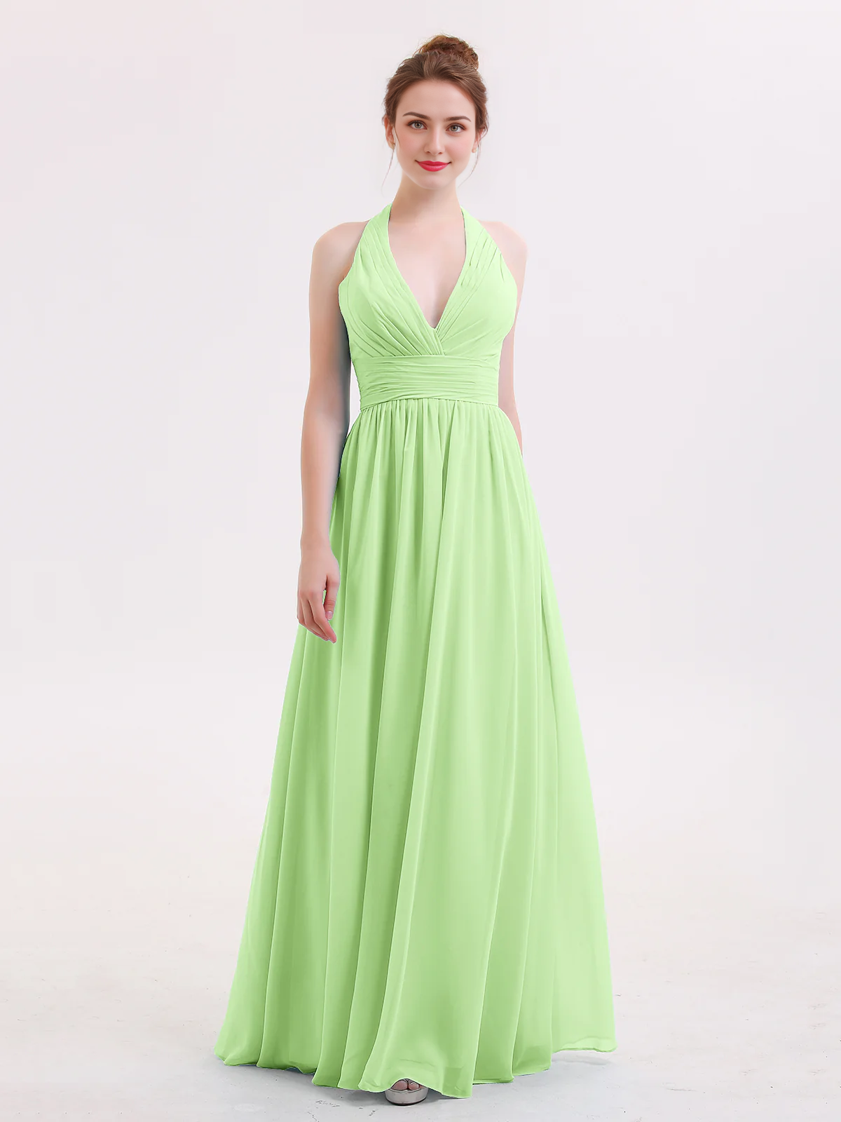 Hanging neck V-neck chiffon bridesmaid dress