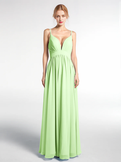 Deep V-neck high waisted chiffon long dress