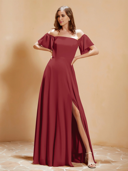 Pocket off shoulder chiffon dress