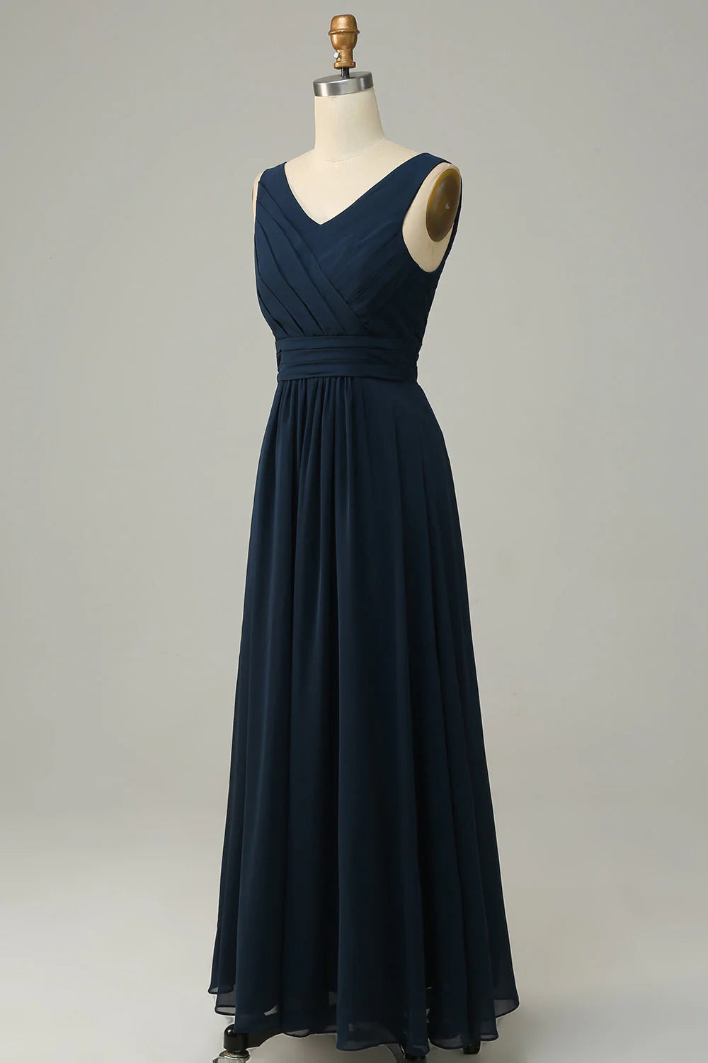 Navy Blue V-neck Sleeveless A-line Bridesmaid Dress