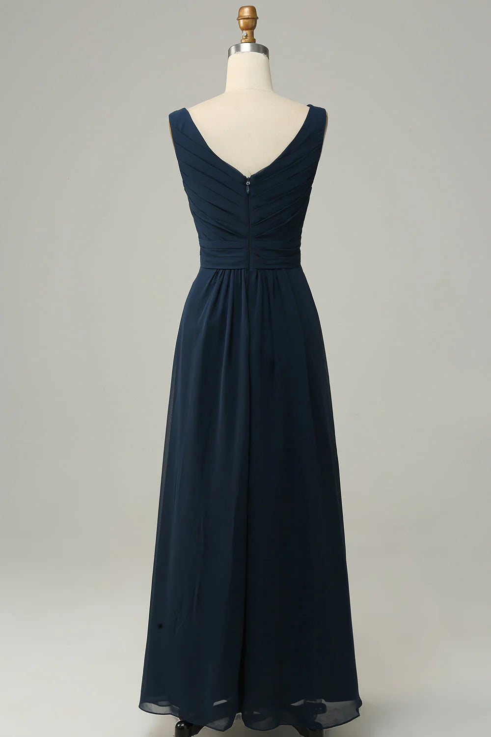 Navy Blue V-neck Sleeveless A-line Bridesmaid Dress