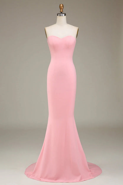 Powder blusher pink mermaid sweetheart satin long bridesmaid dress