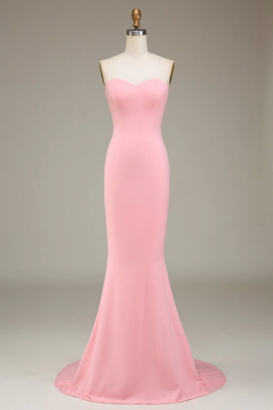 Powder blusher pink mermaid sweetheart satin long bridesmaid dress