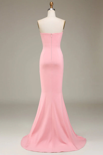 Powder blusher pink mermaid sweetheart satin long bridesmaid dress