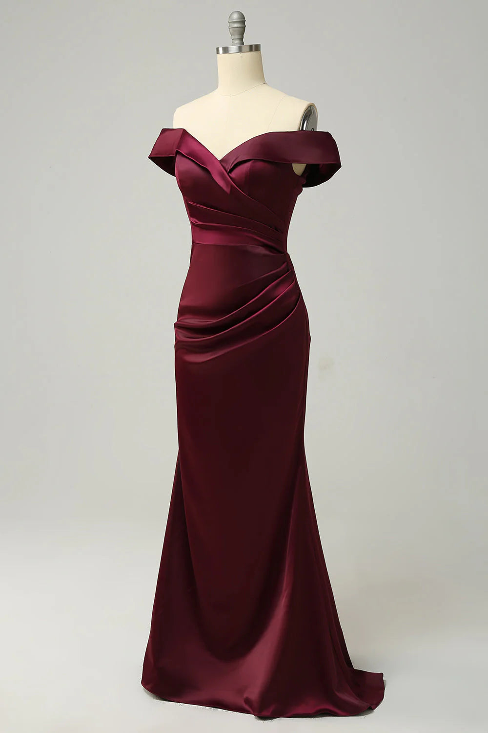 Wine red off the shoulder tight long bridesmaid dress