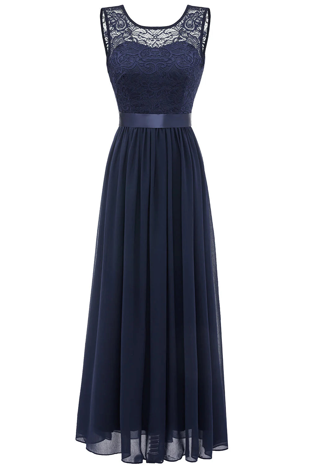 Navy Blue Long Lace Bridesmaid Dress