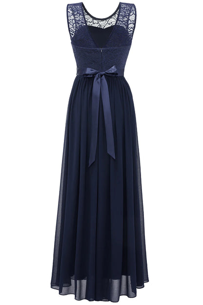 Navy Blue Long Lace Bridesmaid Dress