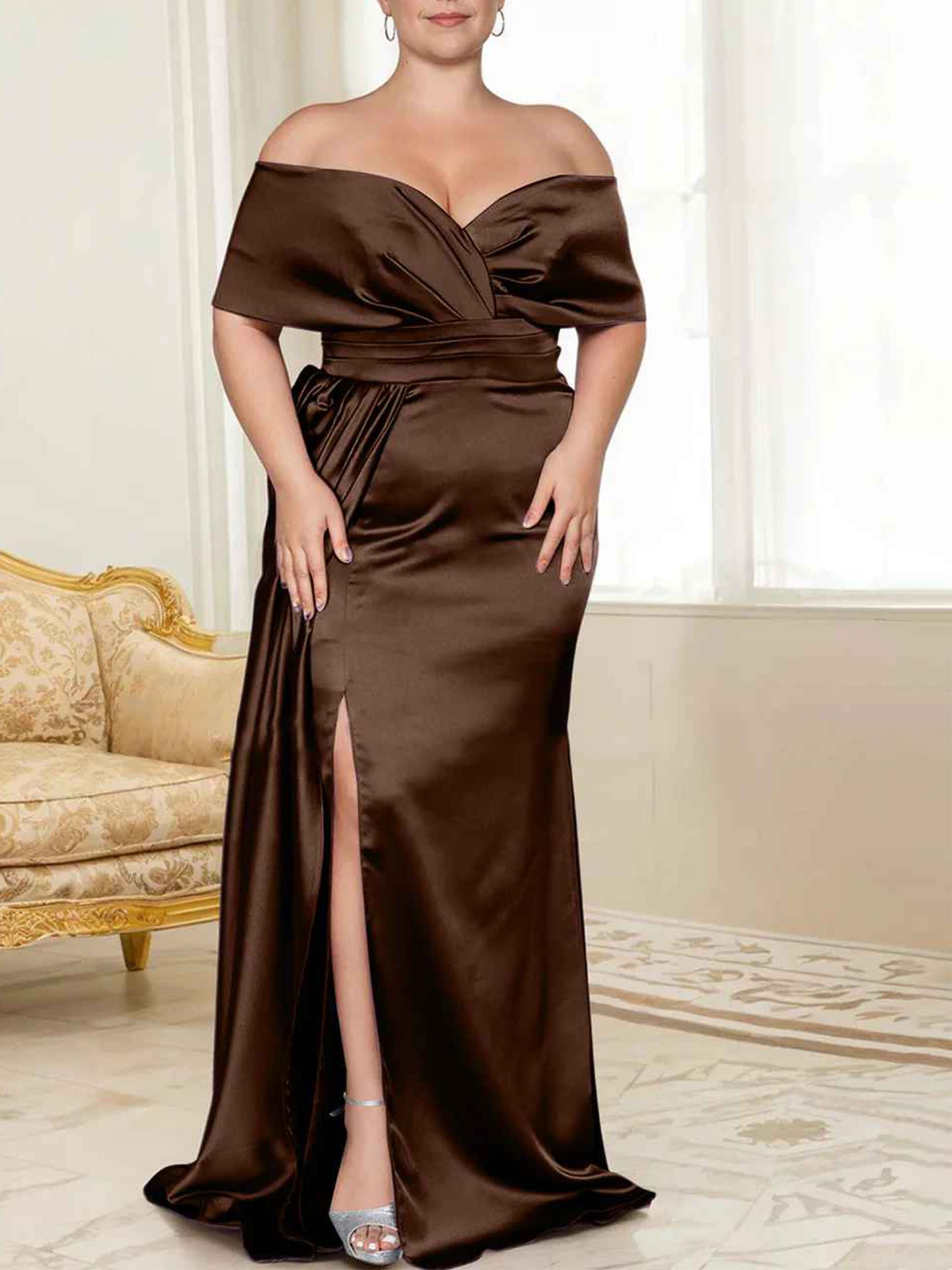 Speaker/Fishtail Off Shoulder Mother of the bride dress