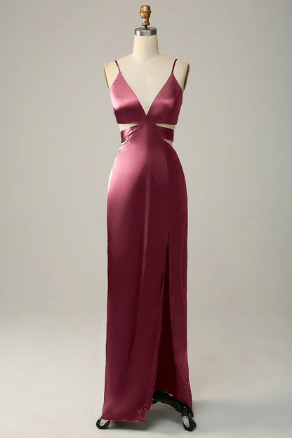 Fine shoulder strap eucalyptus V-neck bridesmaid dress