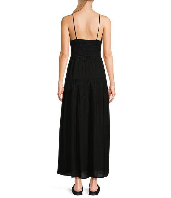 V-neck thin shoulder strap for extra long evening dress