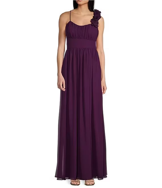 Chiffon Rose Low Round Neck Long Prom Dress