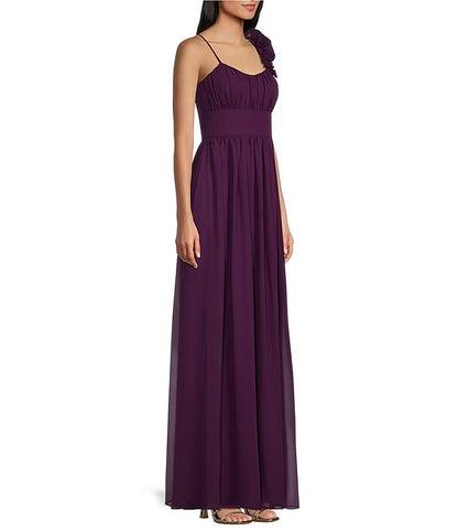 Chiffon Rose Low Round Neck Long Prom Dress