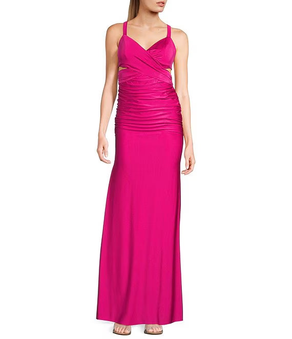 V-neck power satin lace up long dress prom dress – JiMiss Dresses