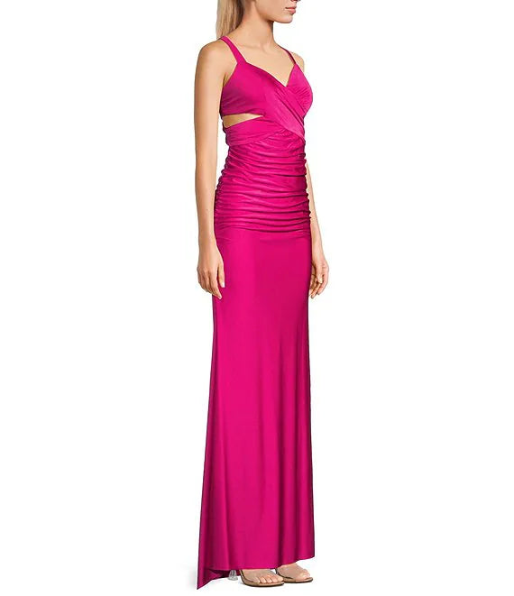 V-neck power satin lace up long dress prom dress – JiMiss Dresses
