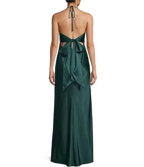 Hanging neck hood thin shoulder strap long prom dress