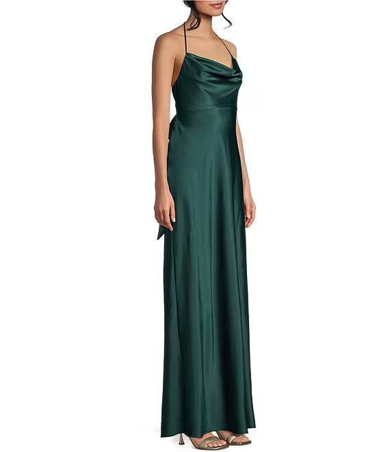 Hanging neck hood thin shoulder strap long prom dress