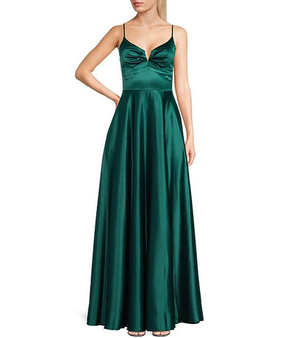 Thin shoulder strap V-shaped front slit length prom dress