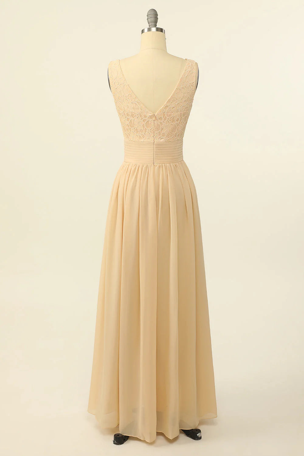 Pink long chiffon lace bridesmaid dress